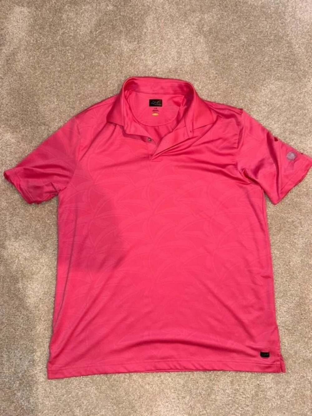 Greg Norman Play Dry Golf Polo - Pink Floral Jacquard - Men's L (Corning Country